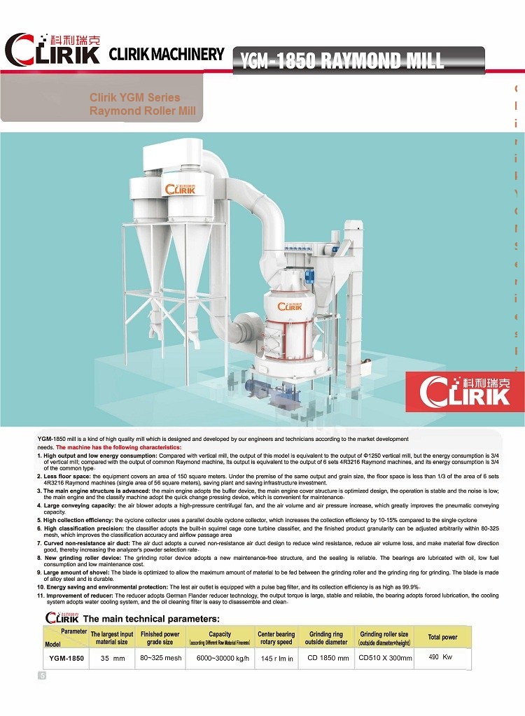 CLIRIK YGM1850 Raymond Grinding Roller Mill parameter